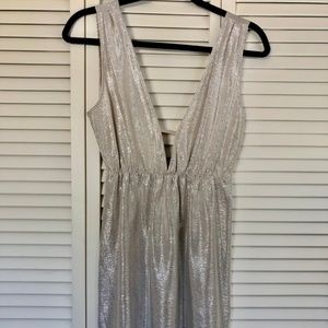 NWT Silver Dress with Plunging Neckline